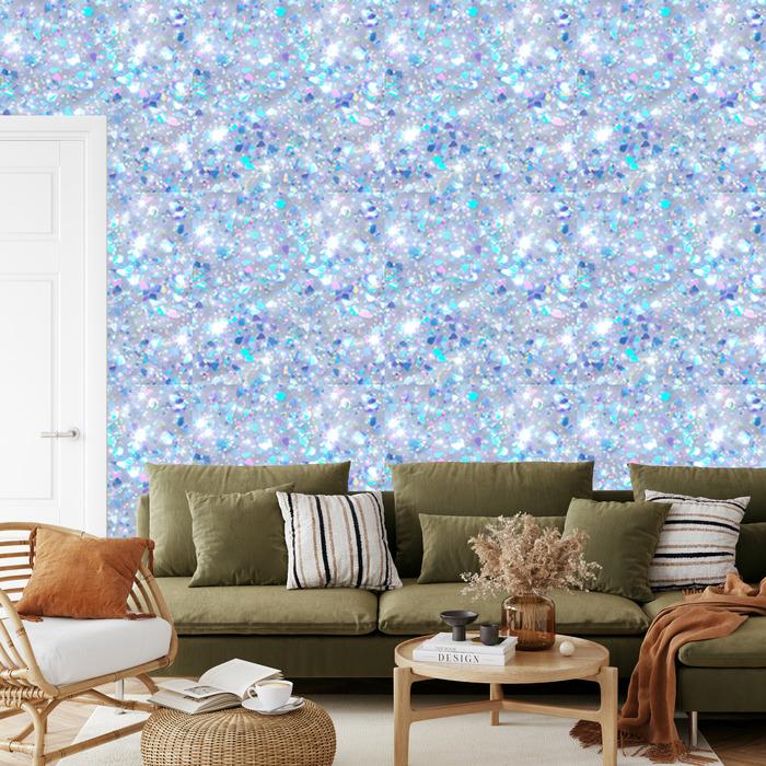 Iridescent glitter wallpaper azure, blue, celadon and white 50x1000