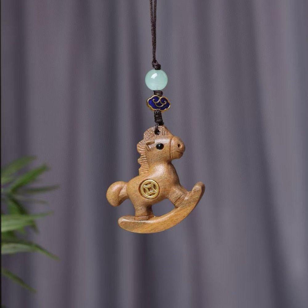 Handmade Mobile Phone Chain Wooden Horse Pendant Backpack Ornaments Zodiac Key Ring New Year Gift