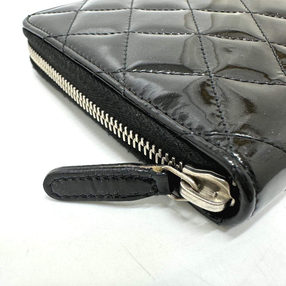 CHANEL Matelasse round Long Wallet Patent calf leather Black