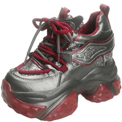 НОВЫЕ Женские Повседневные Кроссовки на Платформе 10 см Высокий Каблук 2025 Зимние Спортивные Кожаные Туфли Блестящие Кроссовки Массивные Ботинки Zapatillas Mujer