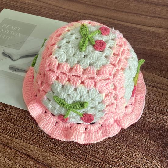 Мультяшная шерстяная шапка с аппликацией из вишни, вязаная шапка, детский головной убор цвета конфет, детская шляпа-ведро, детская вязаная шапка для фотосъемки, дни рождения, вечеринки на открытом воздухе, кепка