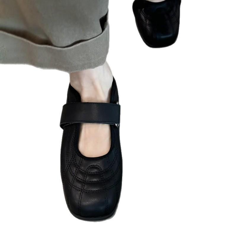 Версия из овчины~ 2025 новая корейская версия балетки Мэри Джейн на плоской подошве на липучке, женская модная универсальная спортивная модель