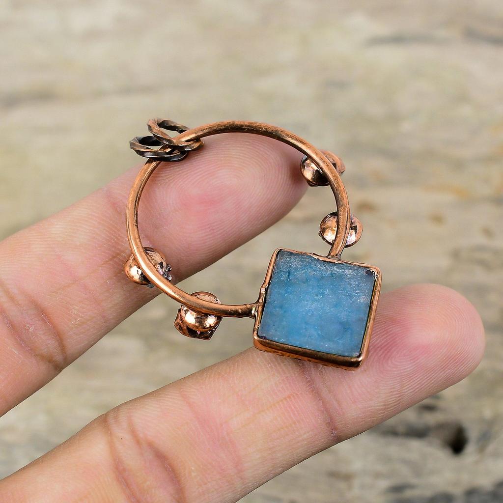 Подвеска «Синие друзы» Медный кулон, изготовленный гальваническим способом, Неоновый апатит, Грубый кулон, Ювелирные изделия, изготовленные методом гальванопластики, Подвеска из драгоценного камня ручной работы, Подарок на годовщину