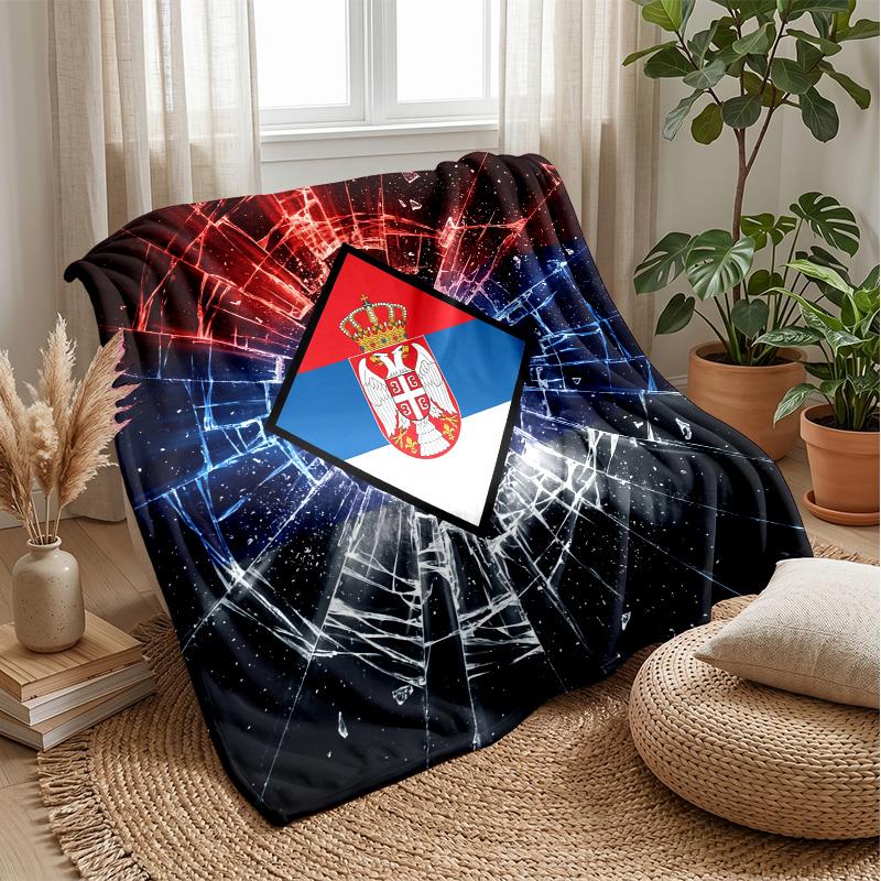 Serbia Printed Flannel Blanket Skin Friendly Warm Decorative Throw for Indoor Couch Bed Daily Use