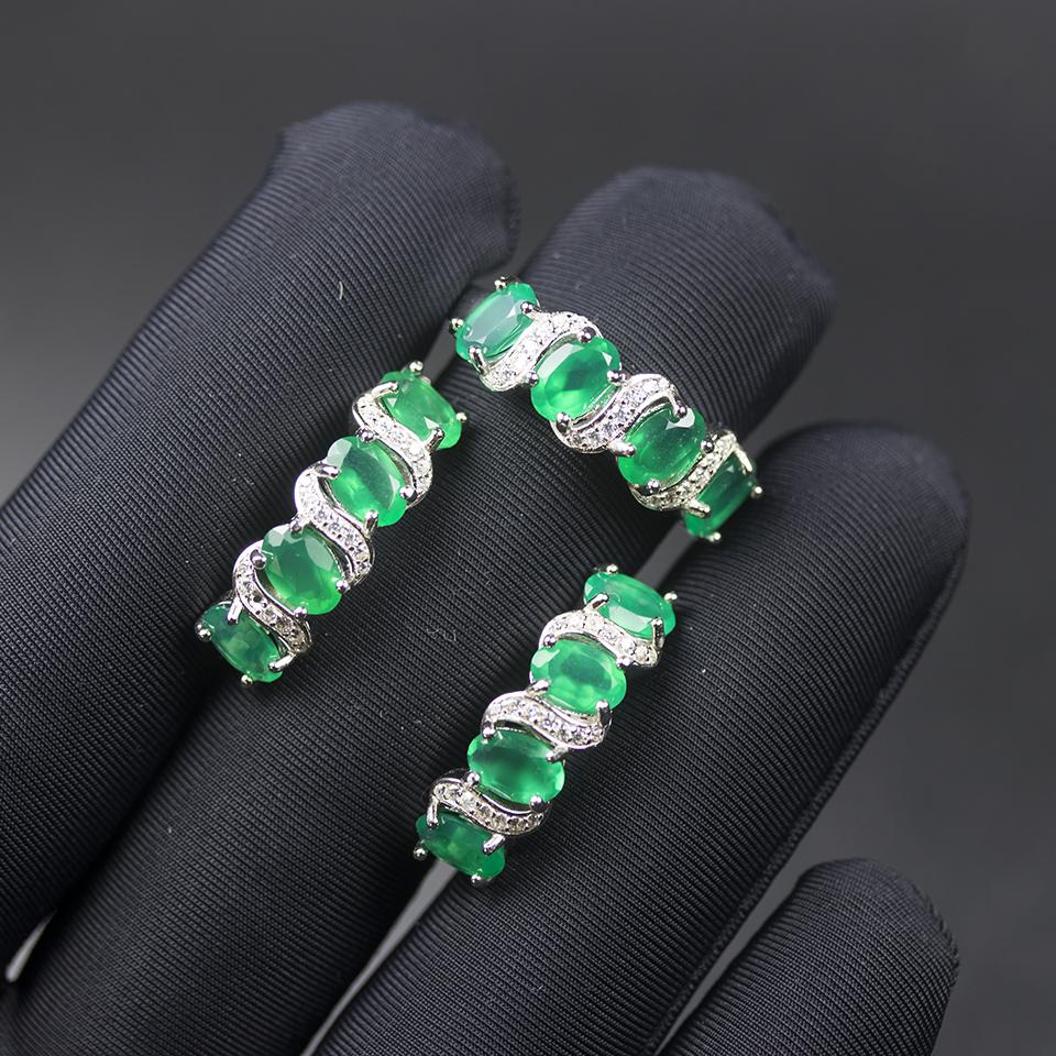 925 Sterling Silver Natural Agate Jewelry Sets Kits Clasp Earrings Elegant Ring 6*4mm Gemstone for Woman Wedding Gift New