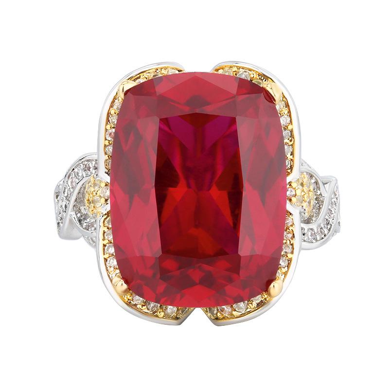 Ювелирные изделия Медь с золотым покрытием Имитация красного корунда Синяя шпинель Кольцо с бантом 12 * 16