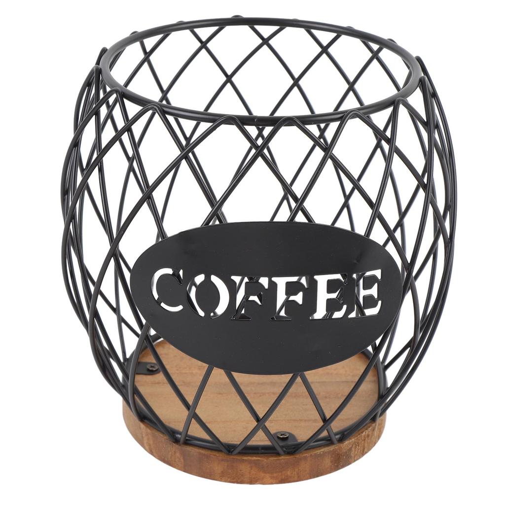 Coffee Pod Holder Iron Large Capacity Stylish Look Easy Access Wooden Base Coffee Pod Storage Organizer for Home Coffee