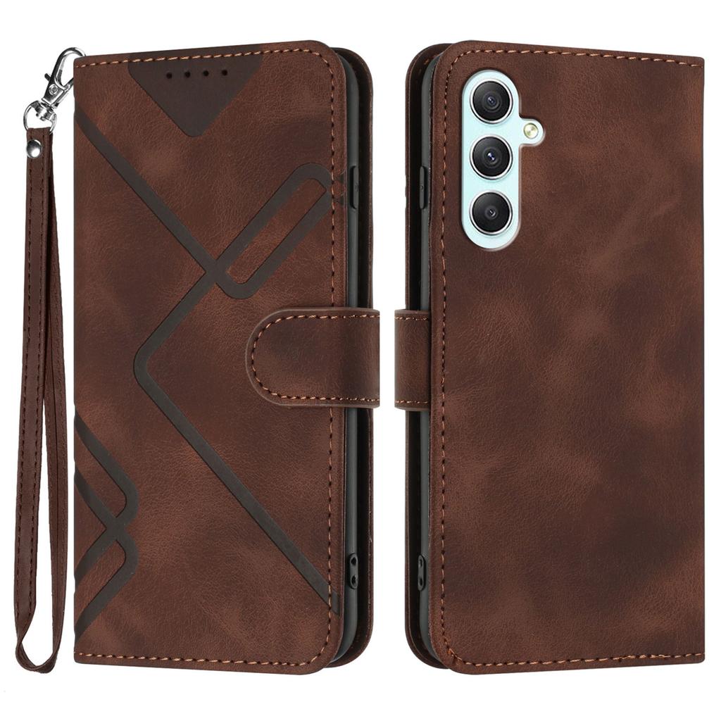 For Samsung Galaxy A35 5G Wallet Case Line Imprinted PU Leather Phone Cover with Strap