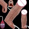 Реалистичный силиконовый расширитель члена с функцией эякуляции, насадка для увеличения члена, секс-игрушки для мужчин, ощущение кожи при эякуляции, сексуальная игрушка для взрослых для мужчин