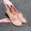 New Style Loafers For Women With Metal Decoration, First Layer Cowhide, Large Size, Soft Leather, British Style Small Leather Shoes, Mid-heeled Shoes