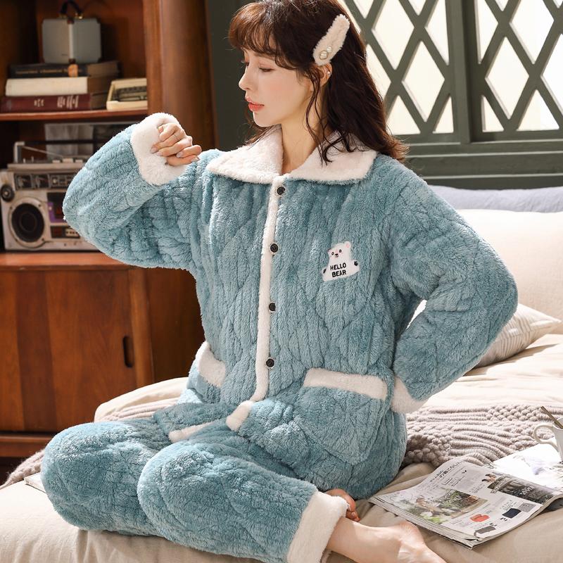 2 шт. Зимняя женская теплая домашняя одежда пижамы женская фланелевая толстая коралловая флисовая милая мультяшная пижама большого размера шерстяная пижама