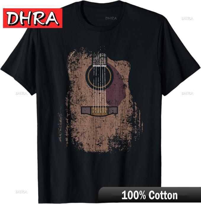 Distressed Acoustic Guitar T-Shirt Vintage Style Guitar Graphic Unisex Tshirts Trendy Classic Comfy Tops Hip Hop Compression