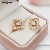 SIMJOO Zircon Palace Retro Temperament Fashion Versatile Rose Gold Color Earrings