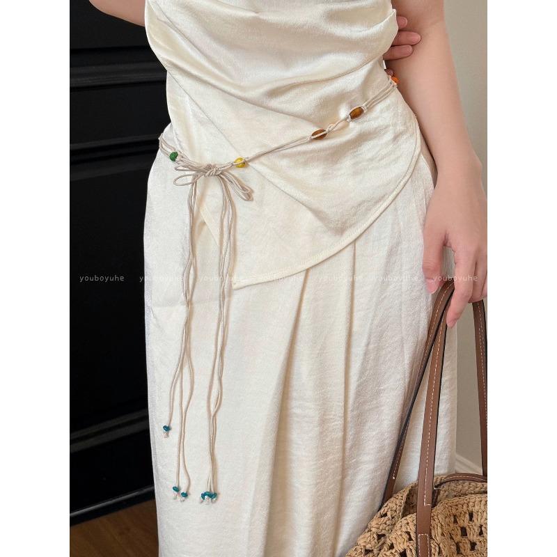 Woven Rope Bead Shell Waist Chain, Women's Seaside Design, Ethnic Style Belt with Skirt Waist Accessories