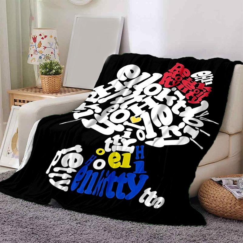1pc Ellie Kitty Typography Art Blanket, Soft and Cozy for All Seasons, Living Room, Travel, Camping, Car Blankets, Beach, Office Naps, Perfect Home De