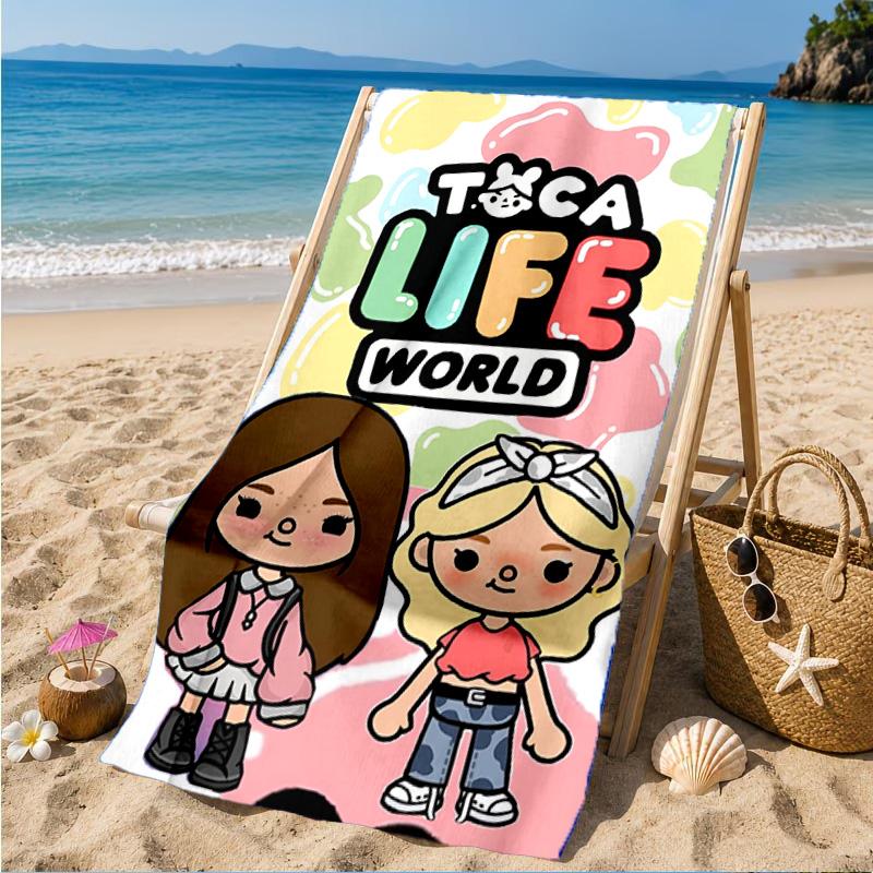 Игровые персонажи Toca Boca на сетчатом пляжном полотенце, Быстросохнущее, Легко ухаживать, Подходит как для фитнеса, так и для пляжного отдыха, Спортивный незаменимый аксессуар