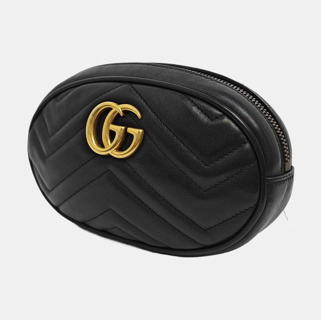 [Pre-Owned] Gucci Quilted Leather GG Marmont Matelassé Belt Bag 38/95 'Black' - Very Good #12QL9CG