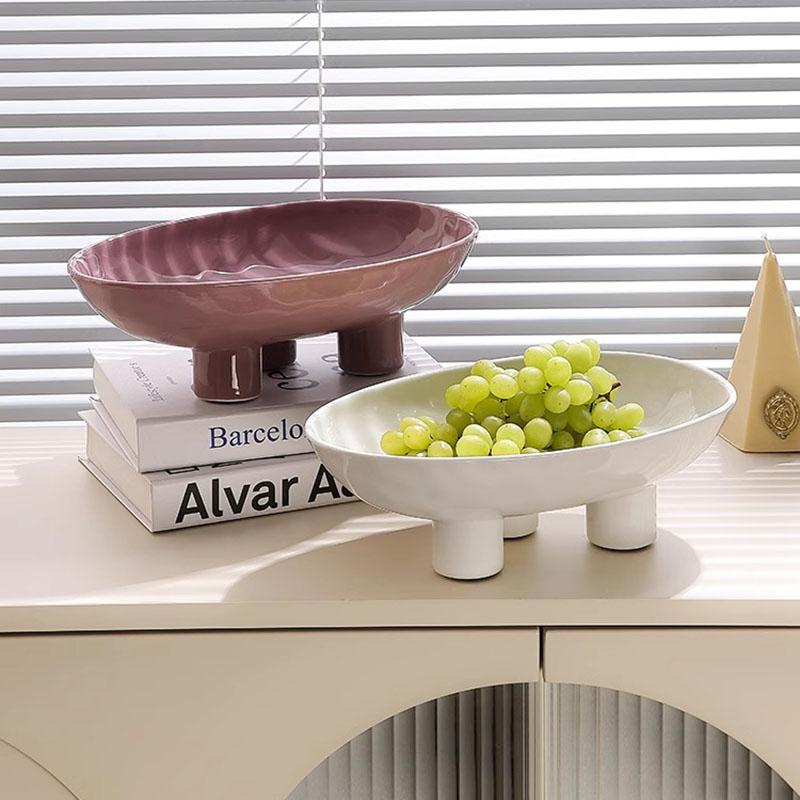 Solid Color Creative Ceramic High Legged Fruit Tray Living Room Tea Table Snack Plate Nut Plate Candy Plate Home Storage Tray