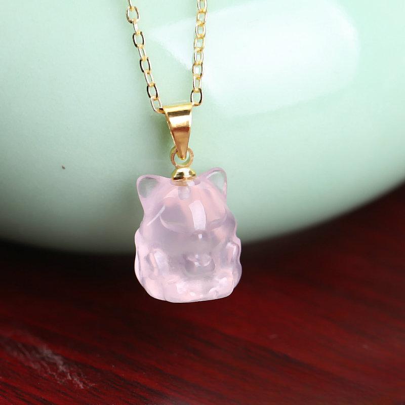 Ювелирные изделия из натуральных кристаллов, розовый кристалл аметиста, ожерелье с девятихвостой лисой, трехмерная нефритовая цепочка на ключицу