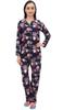 Floral Print Navy Blue Women's Shirt With Pajama Pants 2 Pcs Nightwear -