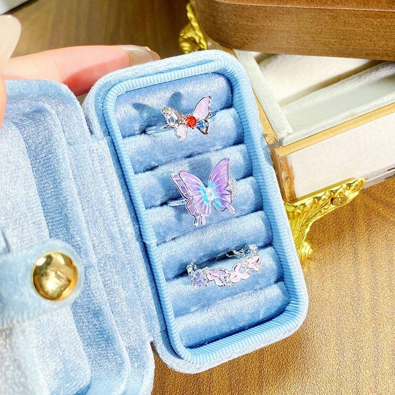 Sweet And Cool Purple Gradual Change Color Enamel Dripping Oil Butterfly Zir*****Pening Ring Premium Light Luxury Niche Personality Ring Woman