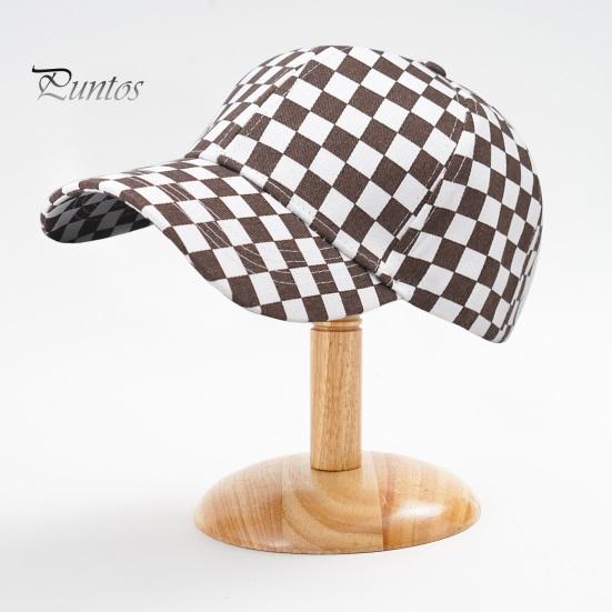 Unisex Baseball Hat Plaid Print Color Matching Long Brim Adjustable Ponytail Hole Anti-UV Sun Protection Outdoor Sport Peaked Cap