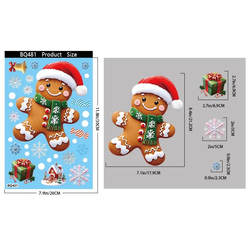 3D Christmas Window Stickers Electrostatic Cling with Santa Claus Snowman Snowflakes for Home Office Party Decor Reusable