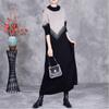 Woman Winter Fashion Vintage Contrast Splicing Knit Dress Chinese Style Casual Retro Long Sleeves Dress