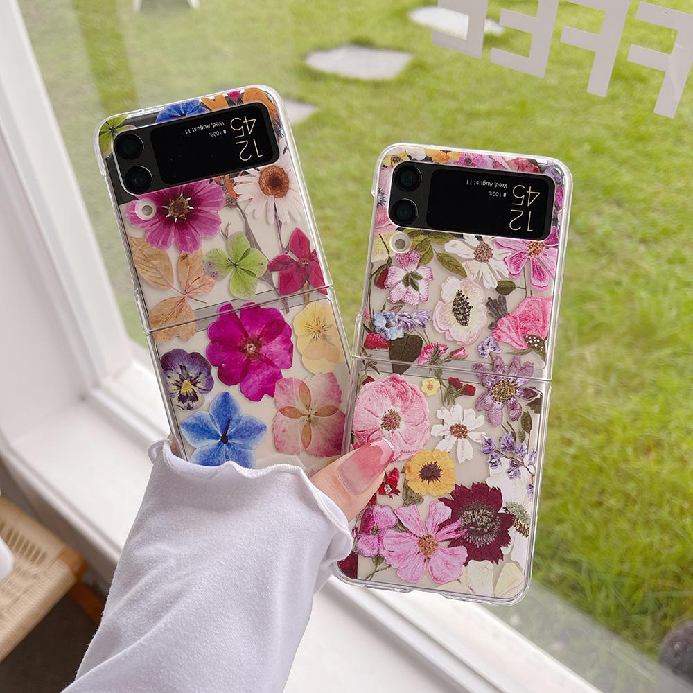 Милый чехол для телефона с цветочным рисунком в стиле ретро для Samsung Galaxy Z Flip 4 3 5g, прозрачный жесткий чехол для ПК