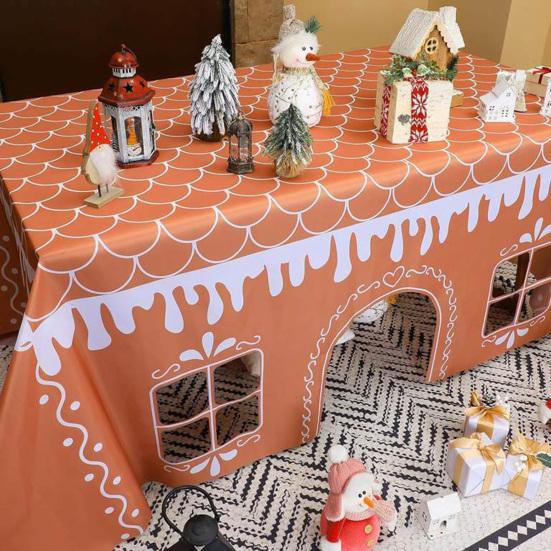 Yousheng Пряничный домик Рождественская скатерть Многоразовая прямоугольная скатерть с игривыми вырезанными окнами Праздничный игровой домик Настольный тент для кухни