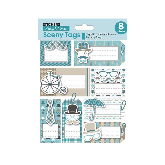 8 Gift Sticker Labels - Retro Blue - Glitter