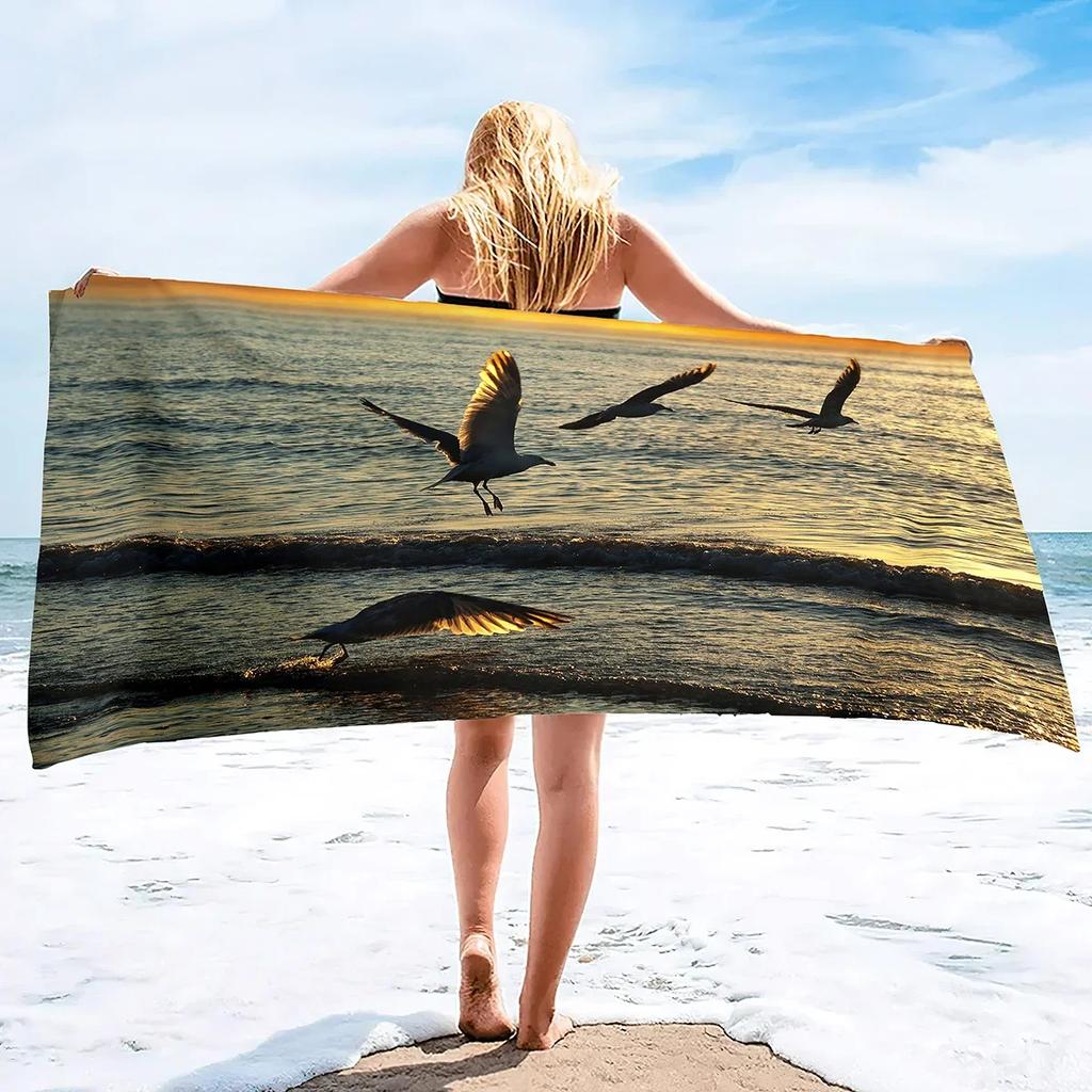 Seagull Beach Towel,Microfiber Beach Towel Fast Drying,Sand Free Beach Towel Super Lightweight Towels For Swimming Pool,Camping