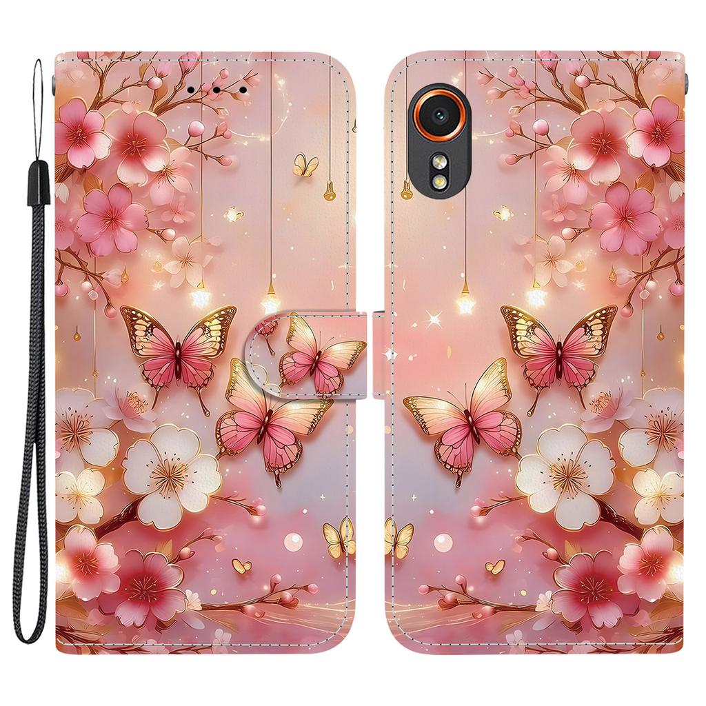 For Samsung Galaxy Xcover7 Leather Case Stand Wallet Pattern Printing Phone Cover with Wrist Strap