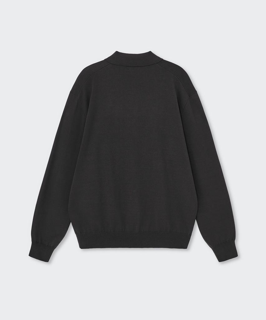 MUSINSA STANDARD Washable Supima Cotton Long Sleeve Knitted Polo Shirt [Dark Grey]