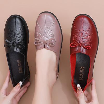 Туфли на плоской подошве с бантом для женщин среднего и пожилого возраста на весну и осень, нескользящие мокасины с мягкой подошвой для мам, удобные туфли без застежек для бабушек