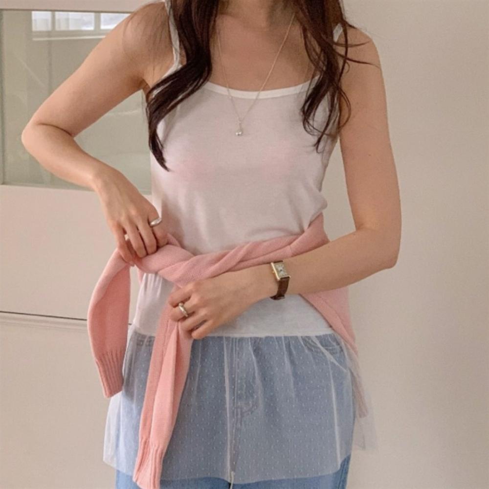 New Arrivals Open Run Layered Cami Sheer Frill Skirt Dot