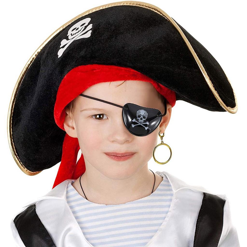 Pirate Compass Skull Print Hat Costume Kits for Treasure Hunt Stylish Role Play Accessories for Halloween Party