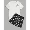 [Летний повседневный комплект с круглым вырезом и рисунком] Мужской повседневный комплект из футболки и шорт с круглым вырезом и рисунком со стильным принтом звезд