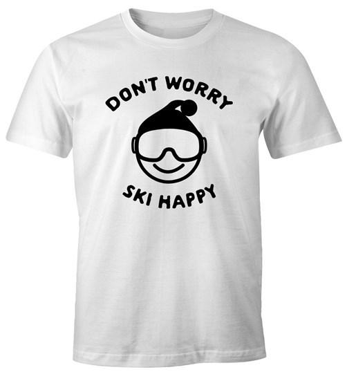 Men's T-Shirt Don't Worry Ski Happy Skier Winter Sportsman Saying Emoticon-