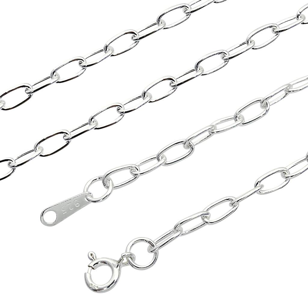 Sears Long Azuki Chain Necklace, Silver 925, 3.2mm Wide, 50cm