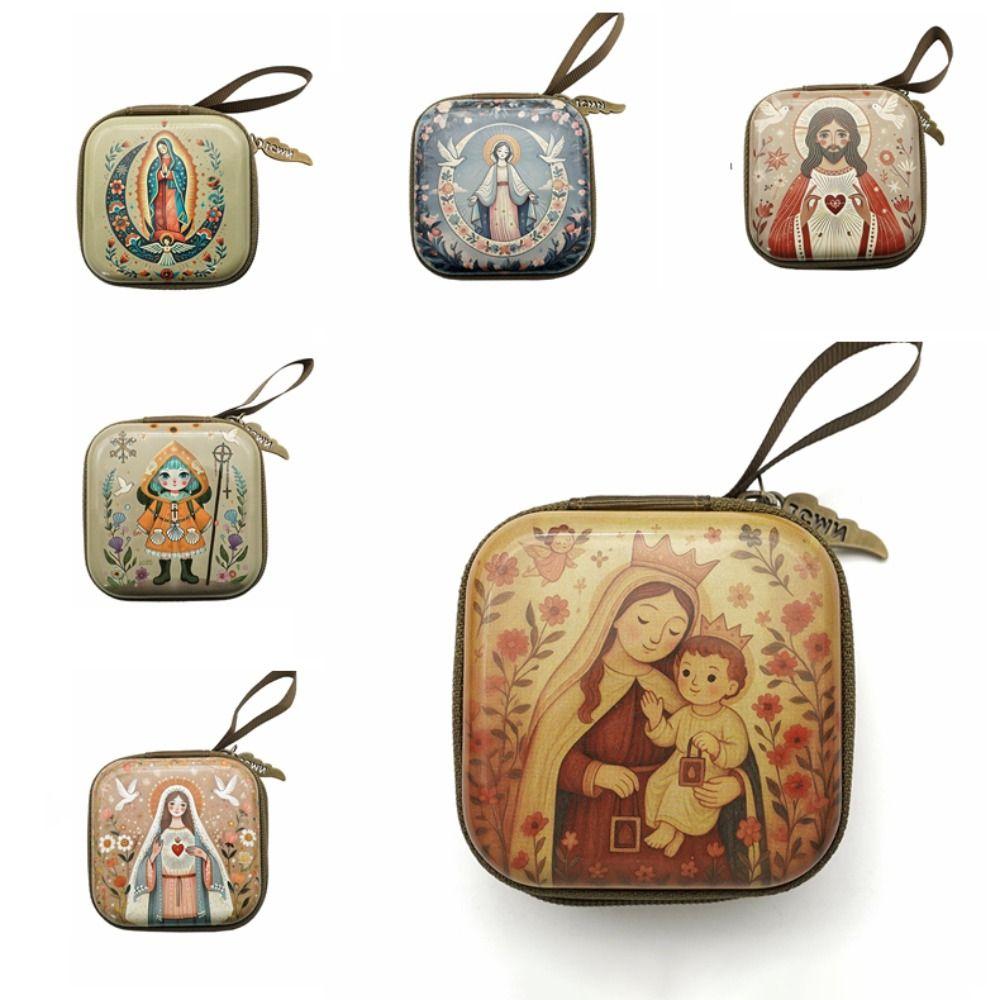 Virgin Mary Jewelry Box Zippered Christian Gift Portable Prayer Rosary Storage Bag Devotees