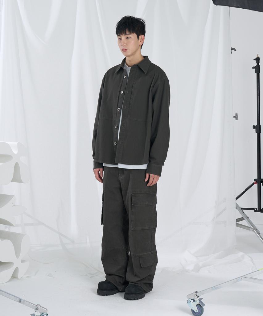 SLOWACID Washed Herringbone Cargo Pants [Charcoal]