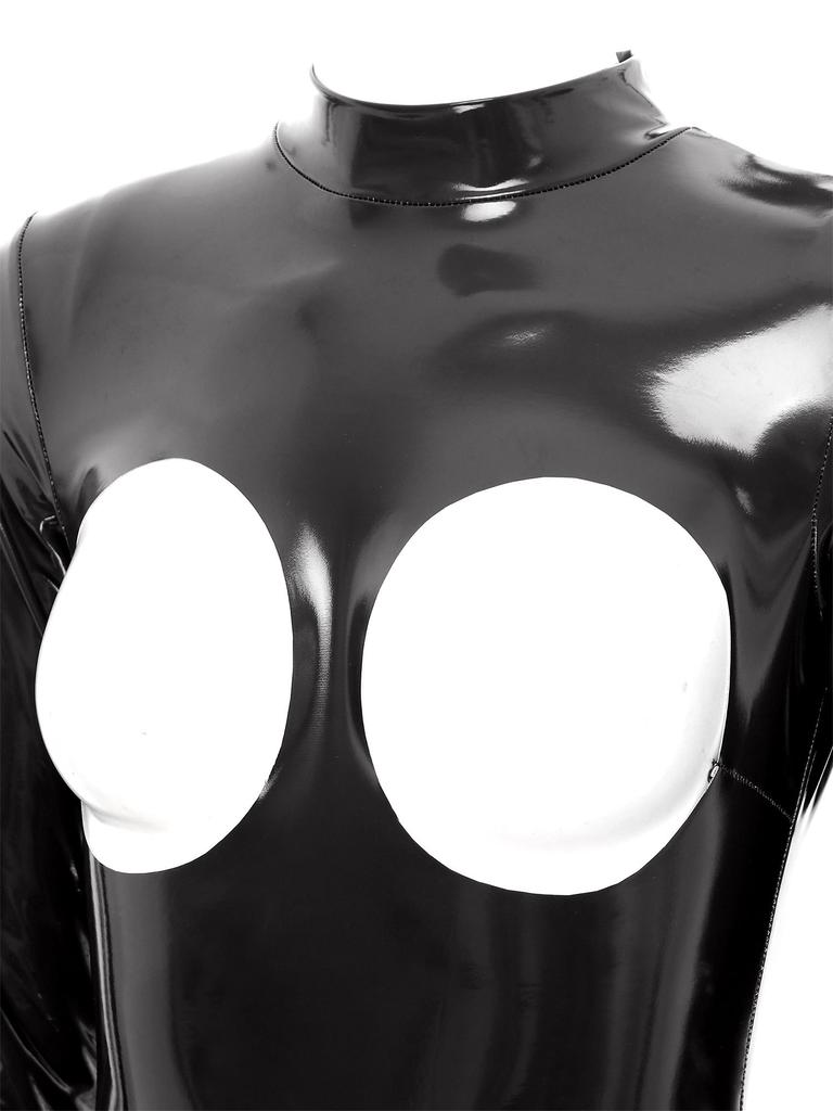 Женский сексуальный ажурный боди, клубная одежда, комбинезон из лакированной кожи всего тела, комбинезон на молнии