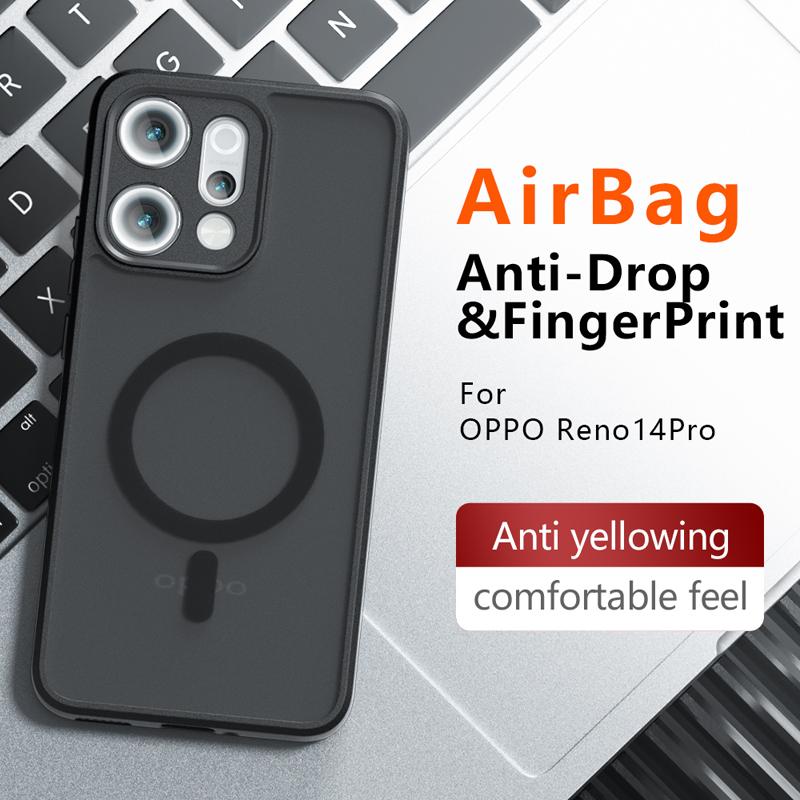 Для OPPO Reno 14 14 Pro 5G Чехол Противоударный Магнитный Матовый ПК+ТПУ Защита от отпечатков пальцев Прозрачная Крышка для Reno14