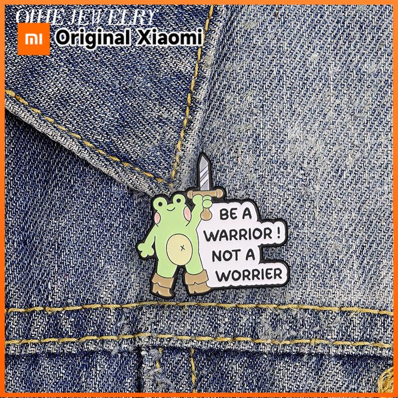 Xiaomi Be A Warrior Not A Worrier Frog Enamel Pin Cartoon Frog Warrior Holding Sword & Motivational Pun Brooch Bags Lapel Badge Jewelry