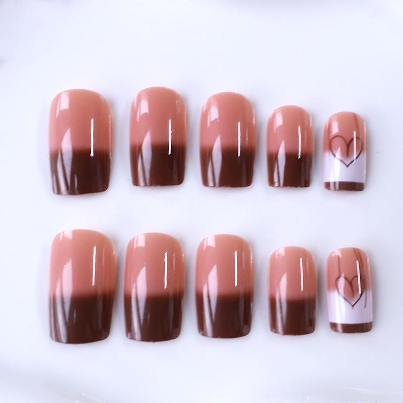 Nail art 24 pieces, Valentine's Day cute French gradual change love medium and long wear nail wholesale