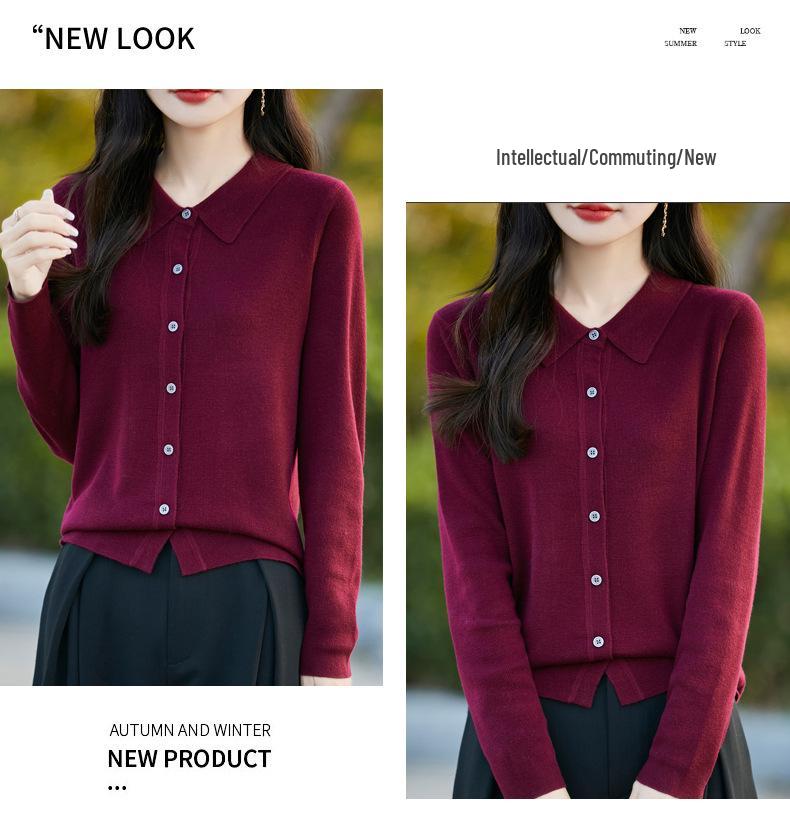 Тонкий кардиган из мериносовой шерсти с воротником поло - Коллекция Весна 2025, Однотонный, Свободный крой, Универсальная верхняя одежда.