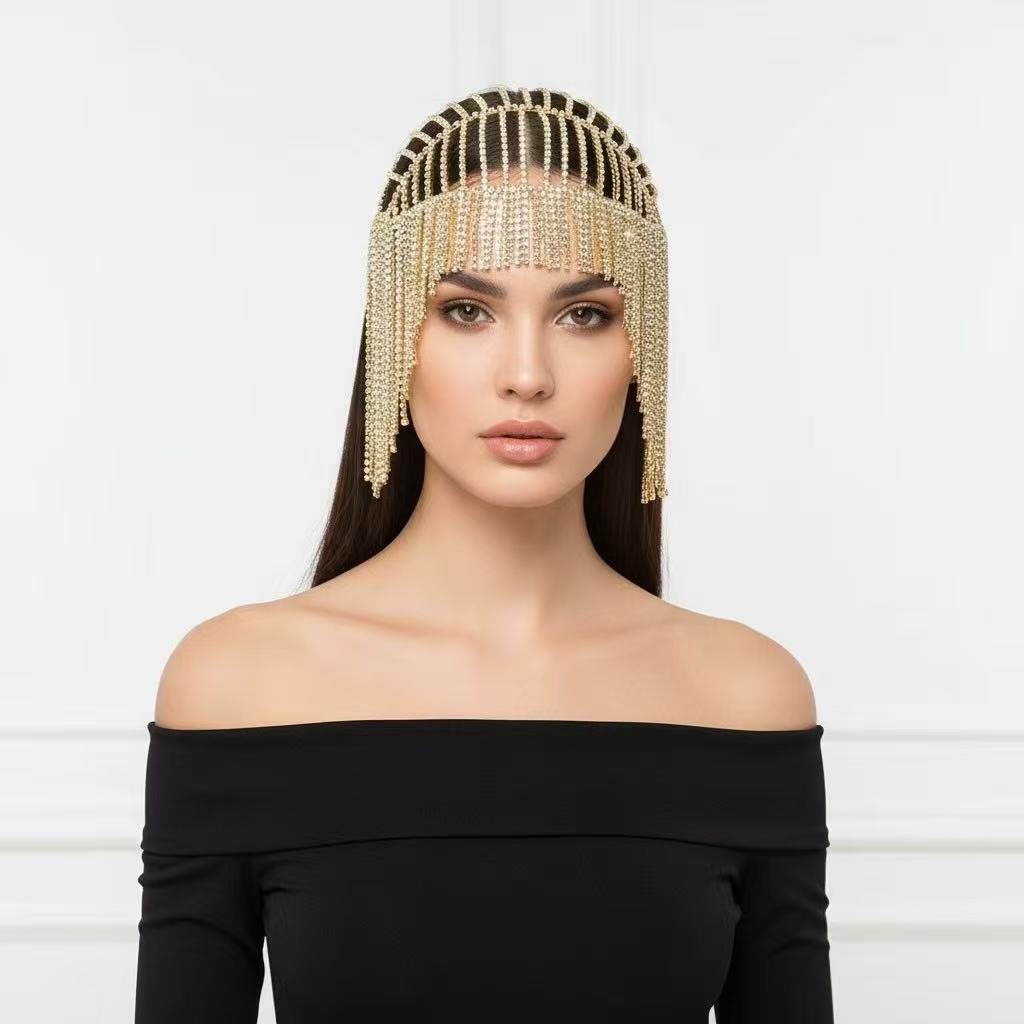 Timeless Luxury Crystals Rhinestone golden silvery bling bling long tassel flapper Bridal Wedding bead Chain Headwear Jewelry