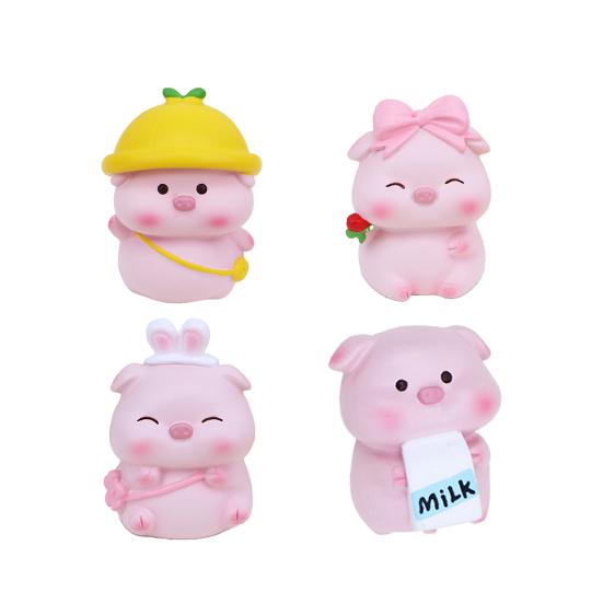 Привлекательная Тонкая Работа Офисный Декор Долговечная Фигурка Животного Свиньи с Бантиком Автомобиль