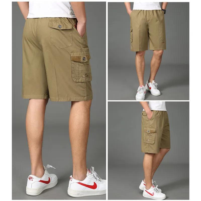 Men'S Plus Size Casual Shorts Summer Pure Cotton Cargo Shorts Multi-Pocket Loose Breathable Knee-Length Beach Shorts